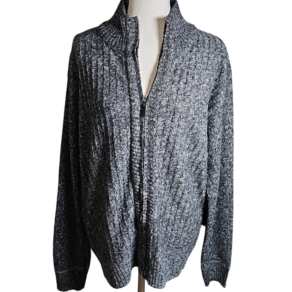 Akademiks NWT Charcoal Zip-Up Ribbed Mock Neck Sweater Unisex Large Cardigan